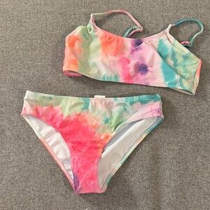 5/$15- Girls Tie-Dye Two-Piece Swim Set - Pastel Multicolor